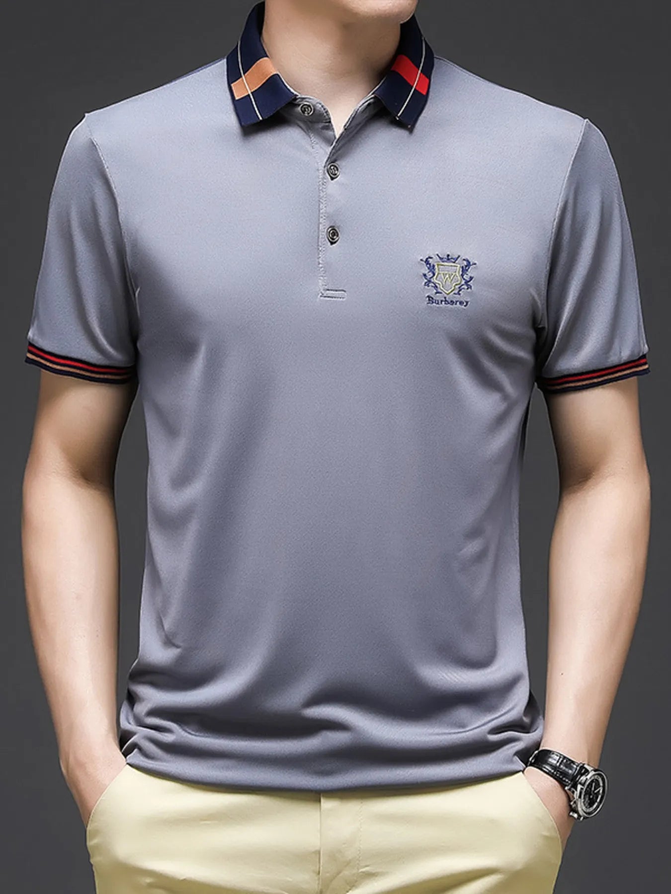 Men's Plus Size Short Sleeve Contrast Collar Polo Shirt - Men's Polo shirt by Trendsi | Available at Handbags Specialist Headquarter