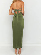 Lace-Up Back Tube Maxi Dress - Maxi Dress by Trendsi | Available at Handbags Specialist Headquarter