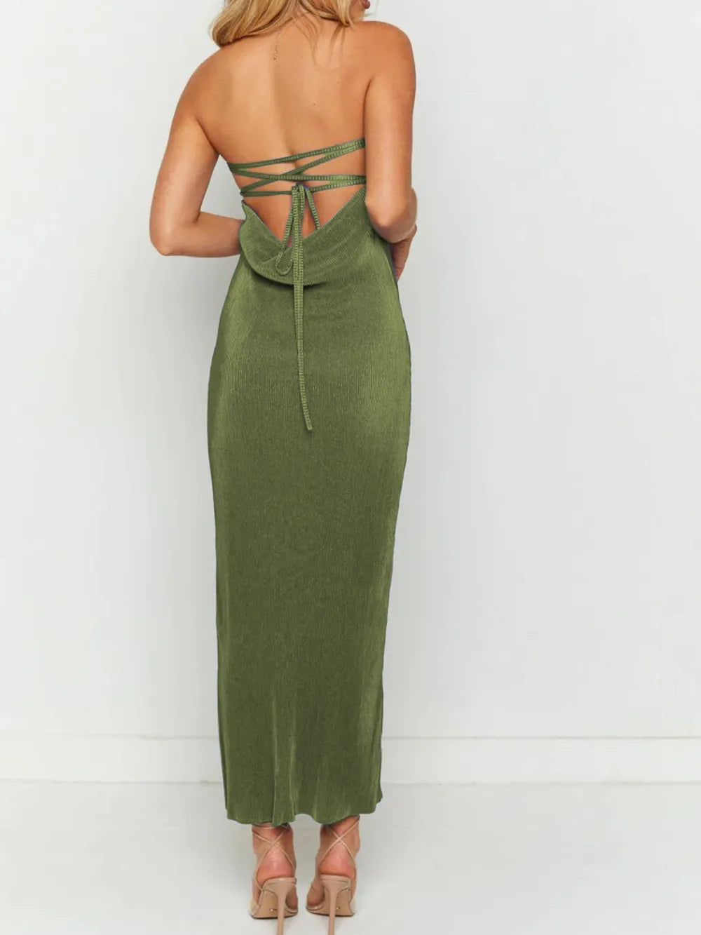 Lace-Up Back Tube Maxi Dress - Maxi Dress by Trendsi | Available at Handbags Specialist Headquarter