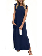 Full Size Slit Round Neck Sleeveless Maxi Tank Dress Plus Size - Women Plus Size by Trendsi | Available at Handbags Specialist Headquarter