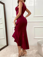 Ruffle Hem V-Neck Bodycon Dress - Dresses" by Trendsi | Available at Handbags Specialist Headquarter