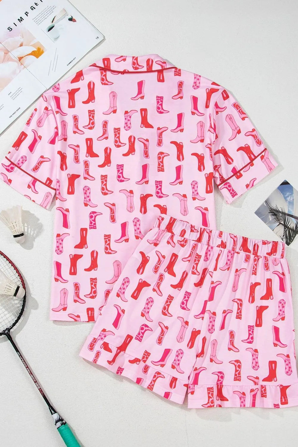 Cowgirl Boots Printed Shirt and Shorts Set - Sleepwear by Trendsi | Available at Handbags Specialist Headquarter