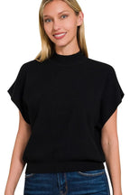 Zenana Mock Neck Short Dolman Sleeve Sweater - Tops by Trendsi | Available at Handbags Specialist Headquarter