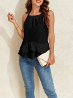 Ruffled Printed Halter Neck Cami Top - Tops by Trendsi | Available at Handbags Specialist Headquarter