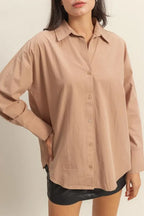 HYFVE Button Down Long Sleeve Shirt - Women's Down Shirt Tops by Trendsi | Available at Handbags Specialist Headquarter