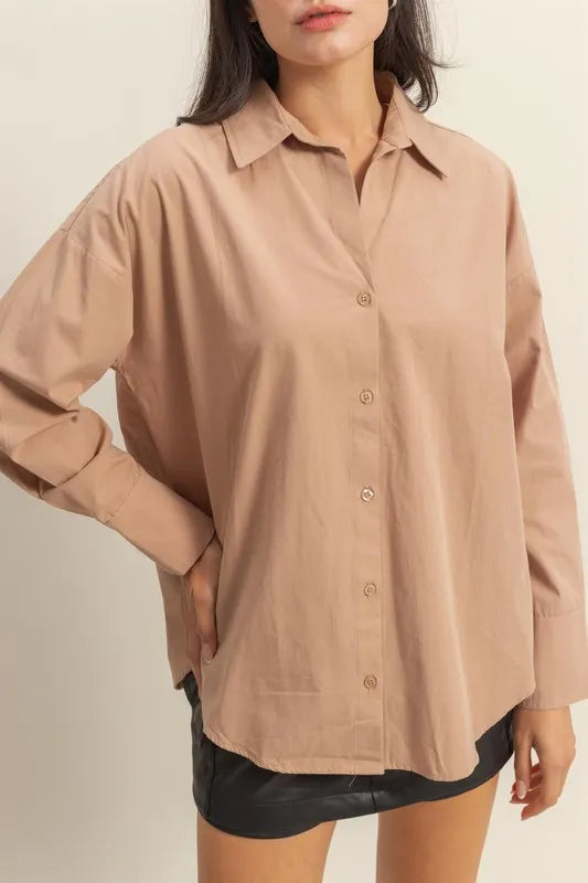 HYFVE Button Down Long Sleeve Shirt - Women's Down Shirt Tops by Trendsi | Available at Handbags Specialist Headquarter