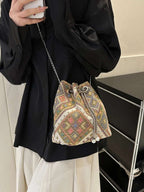 Printed Chain Bucket Bag - Crossbody Bag by Trendsi | Available at Handbags Specialist Headquarter