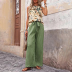 Breezy Chic: Halter Crop & Wide Leg Pants Set