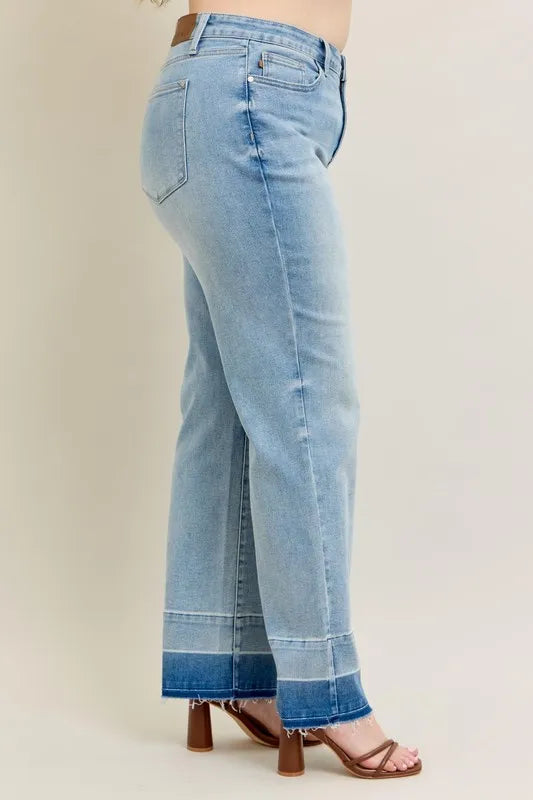 Judy Blue Full Size Mr Release Hem Wide Leg Jeans Plus Size - Women / Jeans & Denim by Trendsi | Available at Handbags Specialist Headquarter