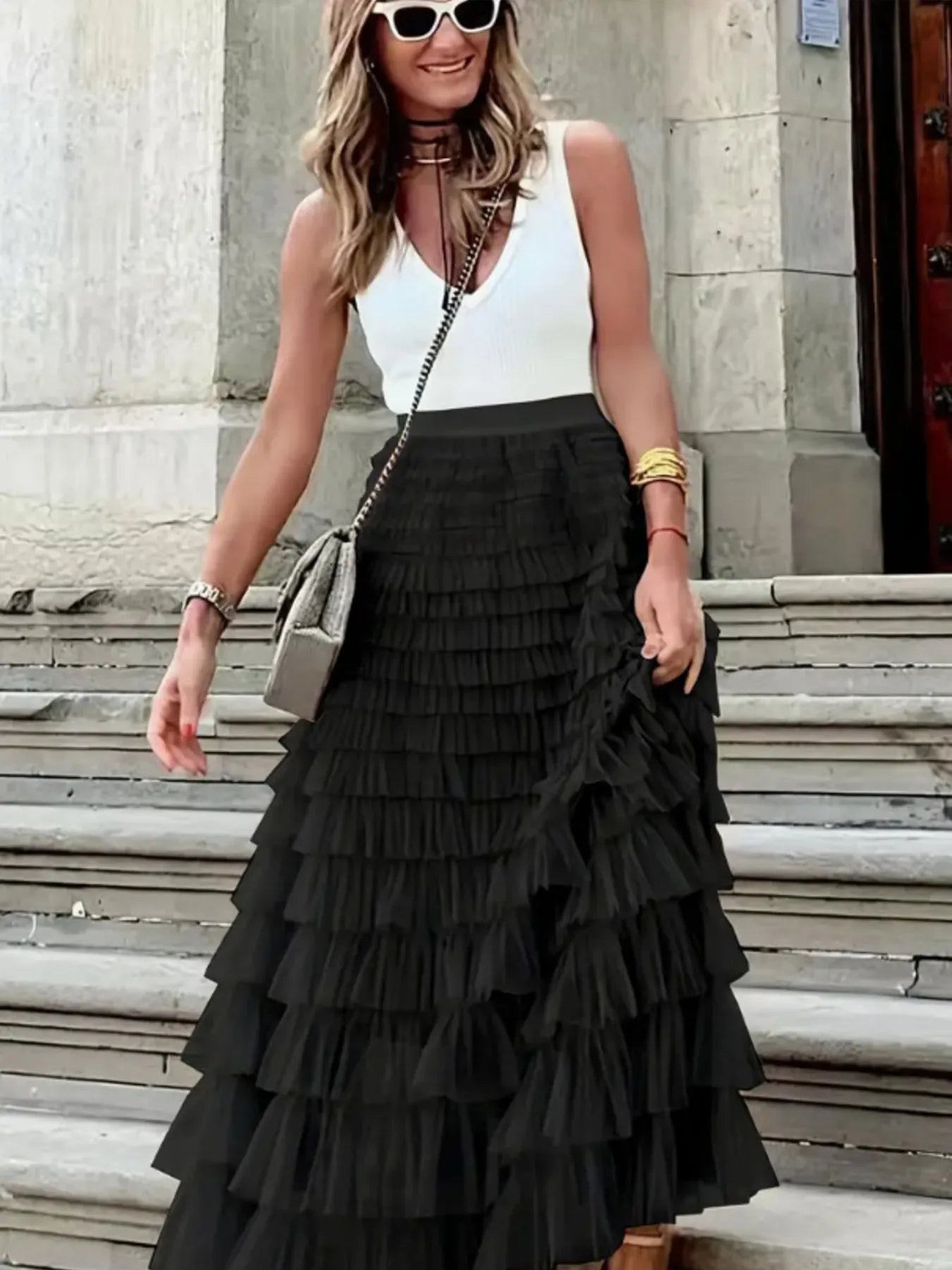 Layered Ruffle Maxi Skirt - Skirts by Trendsi | Available at Handbags Specialist Headquarter