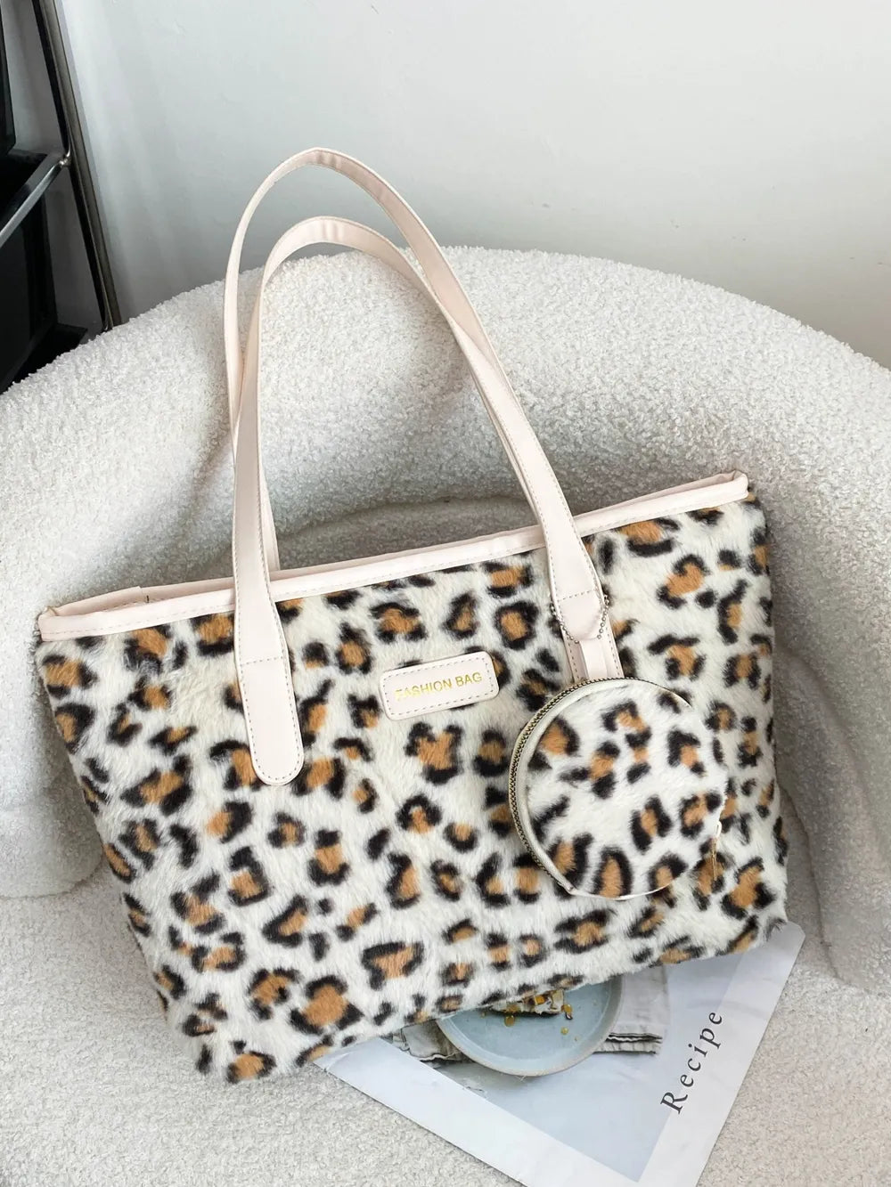 Leopard Faux Fur Tote Bag with Coin Purse - Tote Bag by Trendsi | Available at Handbags Specialist Headquarter
