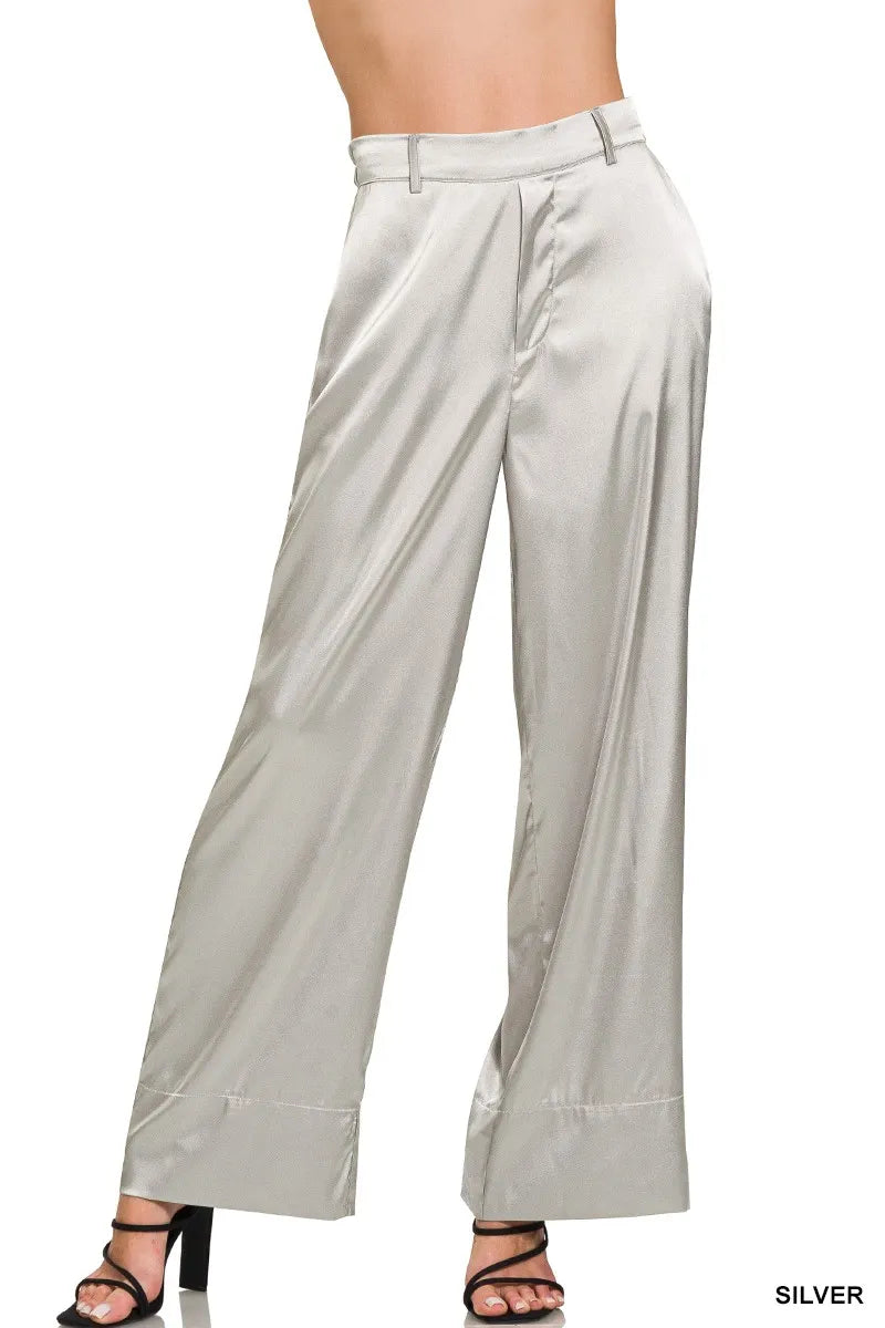 Zenana Wide-Leg Satin Pants - Women Pants by Trendsi | Available at Handbags Specialist Headquarter