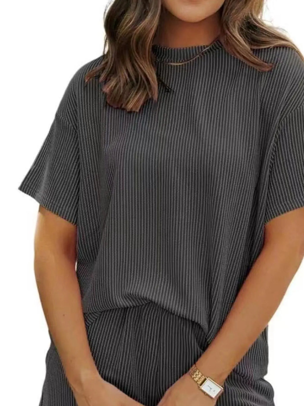 Full Size Ribbed Short Sleeve Top and Shorts Two-Piece Set Plus Size - Sleepwear by Trendsi | Available at Handbags Specialist Headquarter