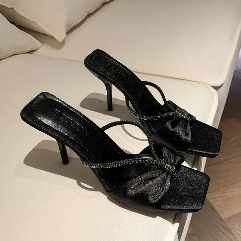 Rhinestone Mid Heel Sandals - Women Sandals by Trendsi | Available at Handbags Specialist Headquarter