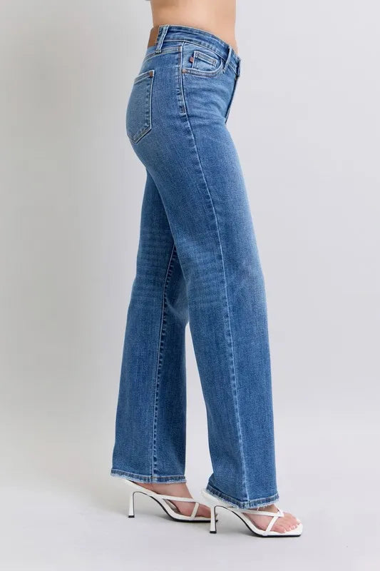 Judy Blue Full Size High Waist V-Front Vintage Wash Straight Jeans Plus Size - Women / Jeans & Denim by Trendsi | Available at Handbags Specialist Headquarter