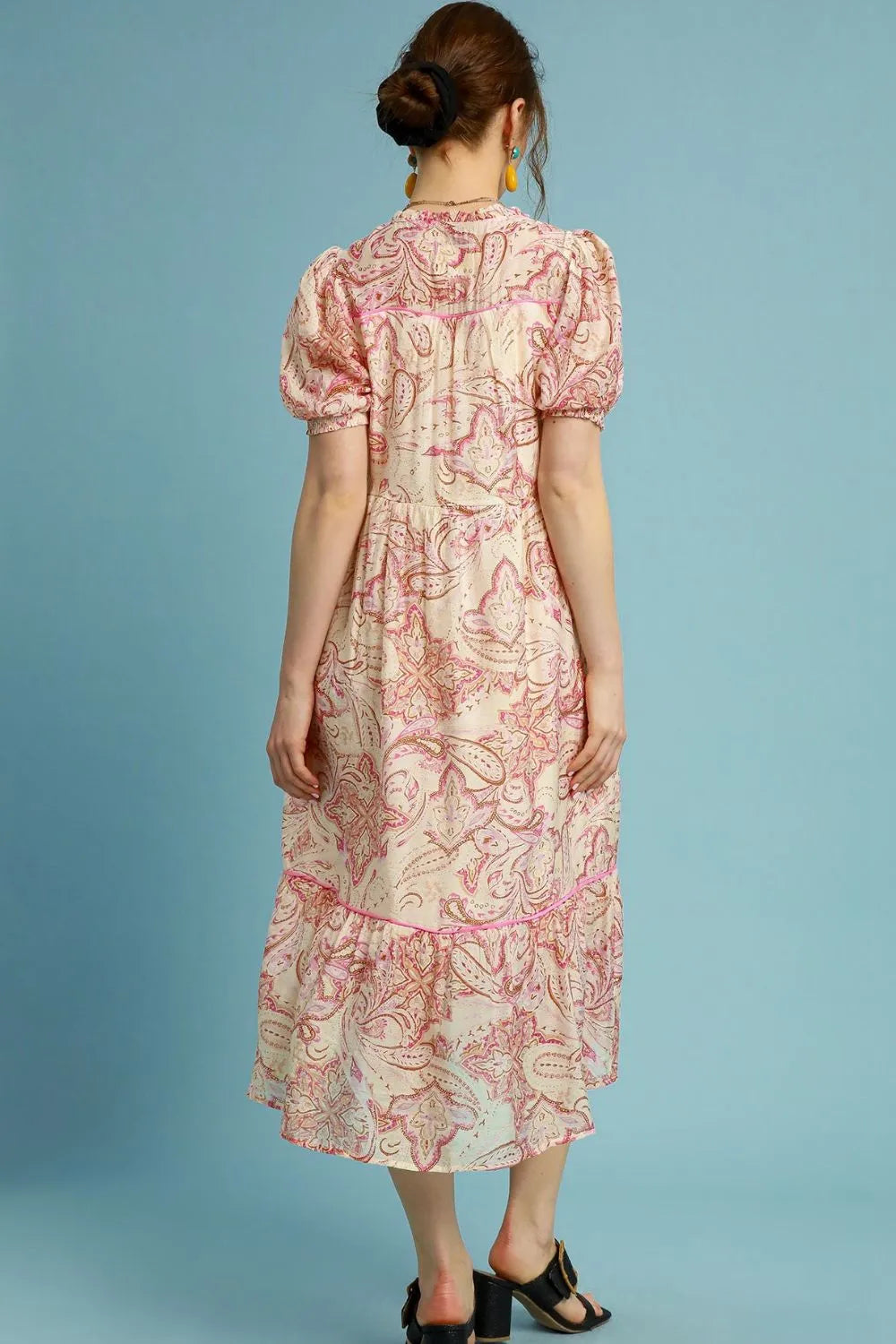 Umgee Full Size Printed Puff Short Sleeve Midi Dress Plus Size - Dresses by Trendsi | Available at Handbags Specialist Headquarter