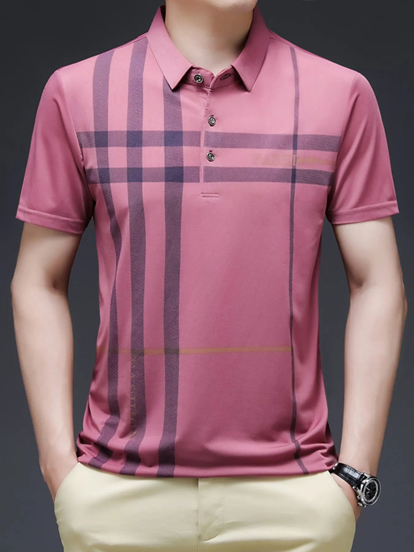 Men's Plus Size Plaid Pattern Short Sleeve Polo Shirt - Men's Polo shirt by Trendsi | Available at Handbags Specialist Headquarter