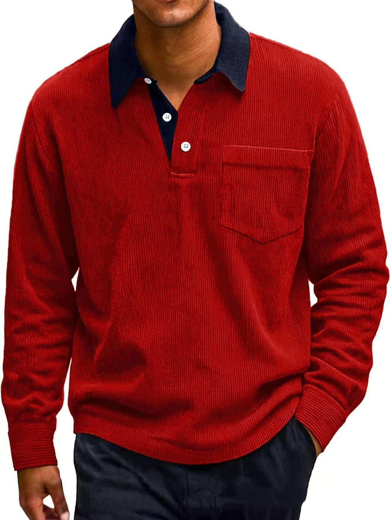RetroCord Men's Long Sleeve Polo - 100001871 by Trendsi | Available at Handbags Specialist Headquarter