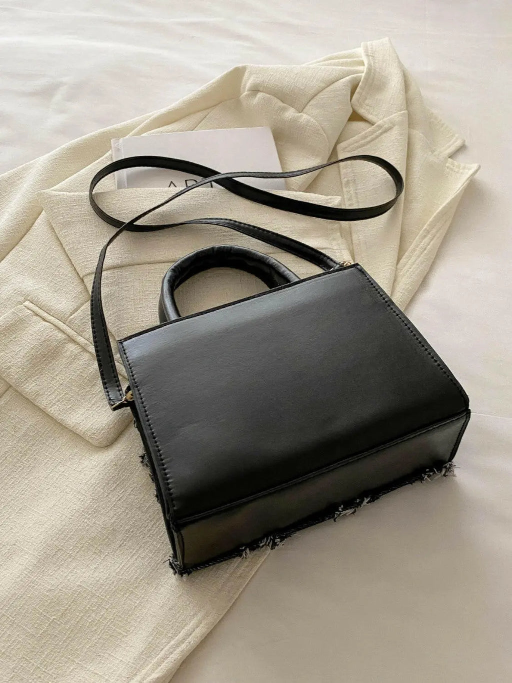 Raw Hem Denim PU Leather Handbag - Tote Bag by Trendsi | Available at Handbags Specialist Headquarter