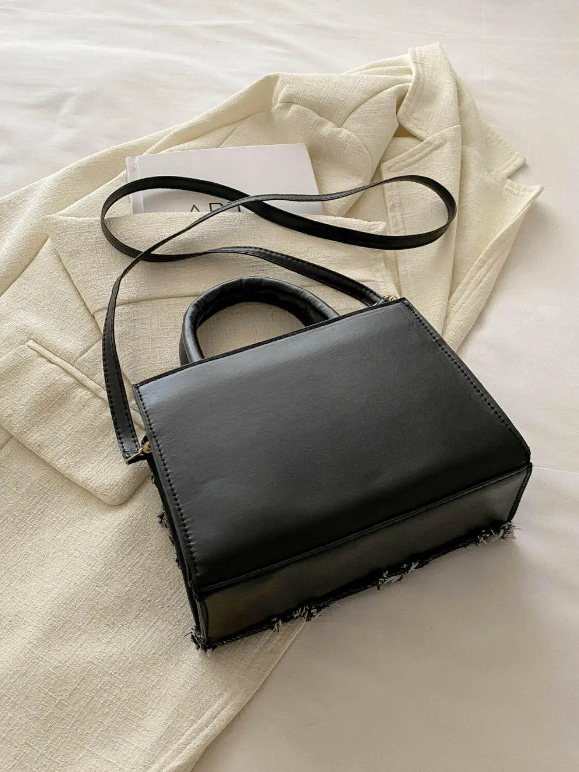 Raw Hem Denim PU Leather Handbag - Tote Bag by Trendsi | Available at Handbags Specialist Headquarter