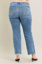 Judy Blue Full Size Mid Rise Wash Destroy Hem Bootcut Jeans Plus Size - Women / Jeans & Denim by Trendsi | Available at Handbags Specialist Headquarter