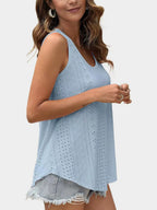 Florira Eyelet Round Neck Tank - Tops by Trendsi | Available at Handbags Specialist Headquarter