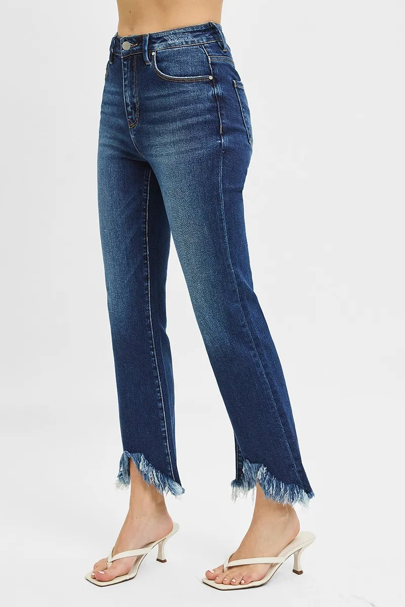 RISEN Full Size High Rise Crop Bootcut Fray Hem Jeans Plus Size - Women / Jeans & Denim by Trendsi | Available at Handbags Specialist Headquarter