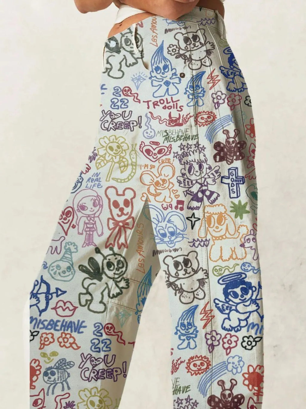 Printed Wide Leg Jeans - Women / Jeans & Denim by Trendsi | Available at Handbags Specialist Headquarter