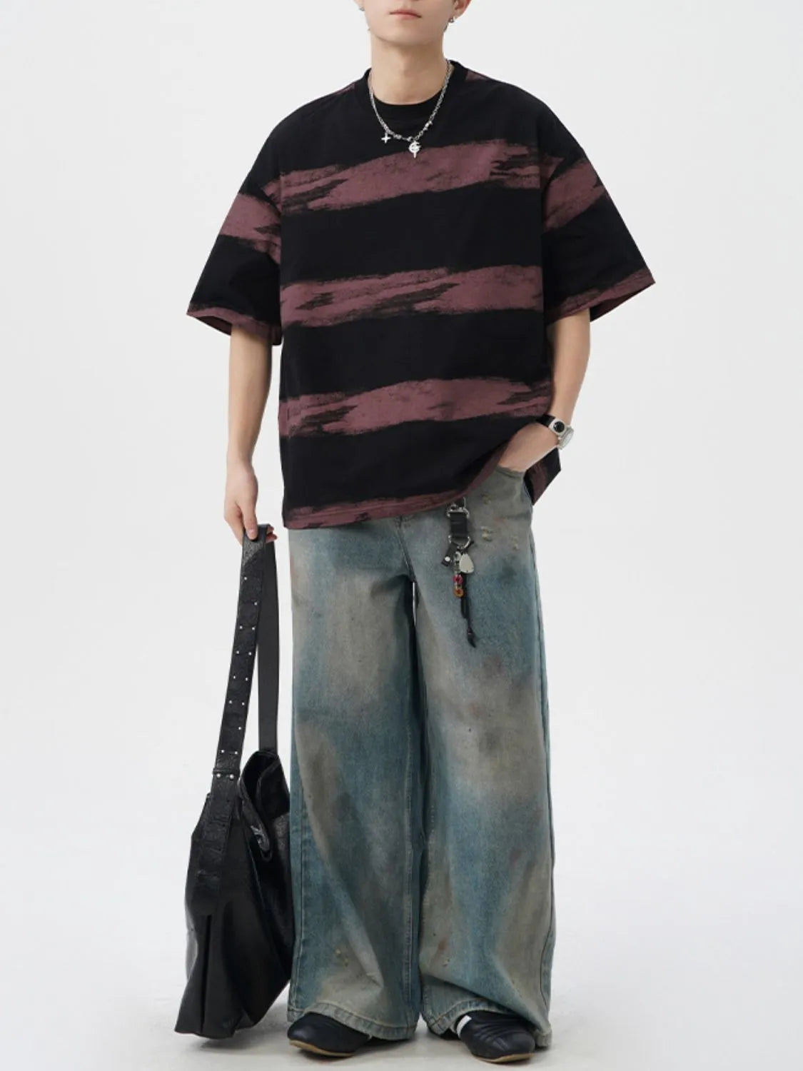 Men's Plus Size Basic style Round Neck Striped T-Shirt - Men's T-Shirt by Trendsi | Available at Handbags Specialist Headquarter