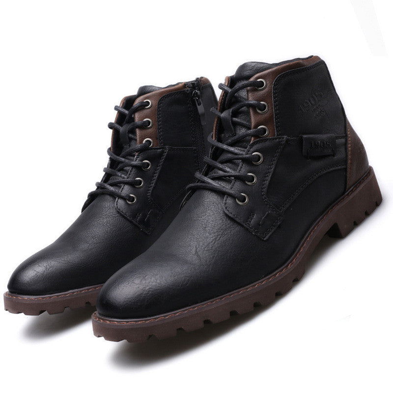 FrostStride Men's Leather Lace-Up Winter Boots