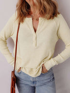 Textured Knit Half Buttons Henley Top - Tops by Trendsi | Available at Handbags Specialist Headquarter