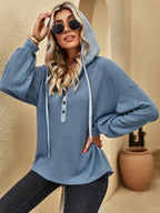 Drawstring Waffle Knit Hoodie - Tops by Trendsi | Available at Handbags Specialist Headquarter