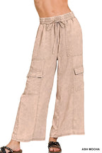 Zenana Washed Linen Elastic Band Waist Cargo Pants - Women Pants by Trendsi | Available at Handbags Specialist Headquarter