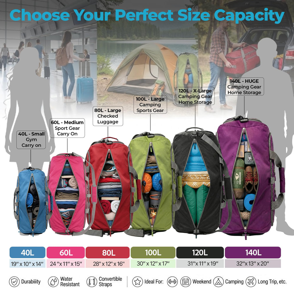 Bago 60L Foldable Travel Duffle Bag with Shoe Compartment