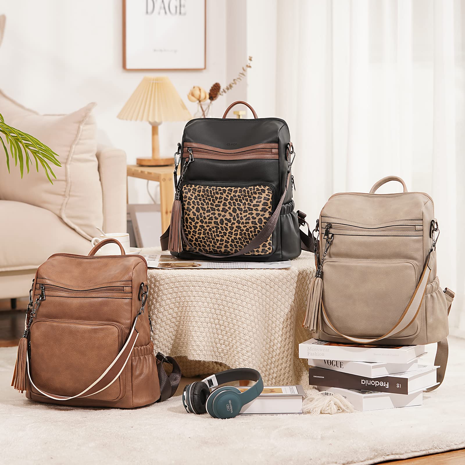 DUO-TONE Luxe Women's Leather Travel Backpack - Backpack Bags by Handbags Specialist Headquarter | Available at Handbags Specialist Headquarter