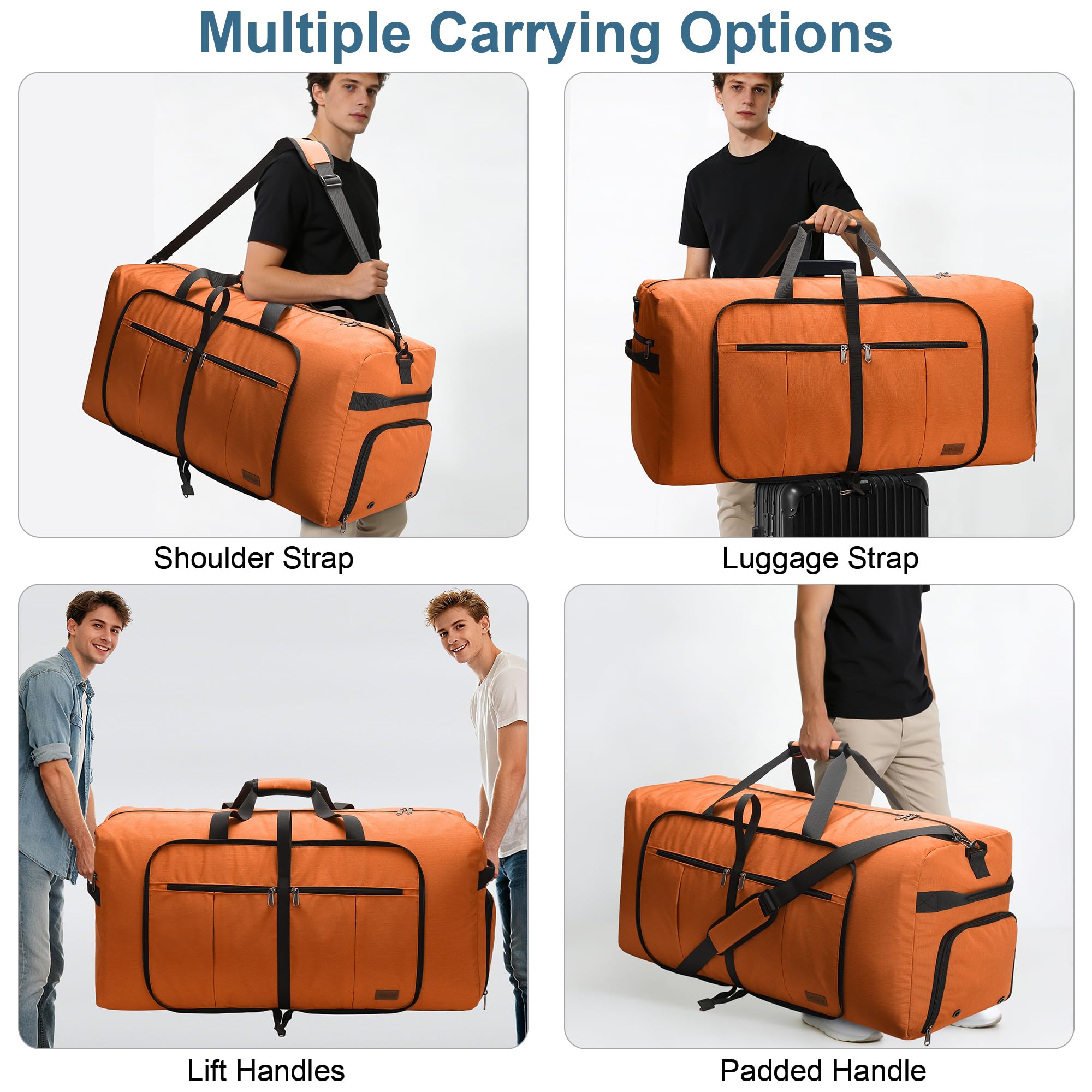 120L Foldable Waterproof Travel Duffel Bag with Shoe Compartment