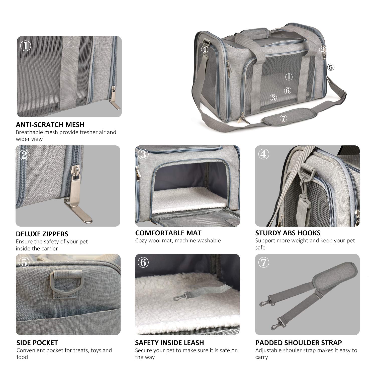 PawsVoyage: Grey TSA-Approved Pet Carrier (15lbs Max) -  by Handbags Specialist Headquarter | Available at Handbags Specialist Headquarter