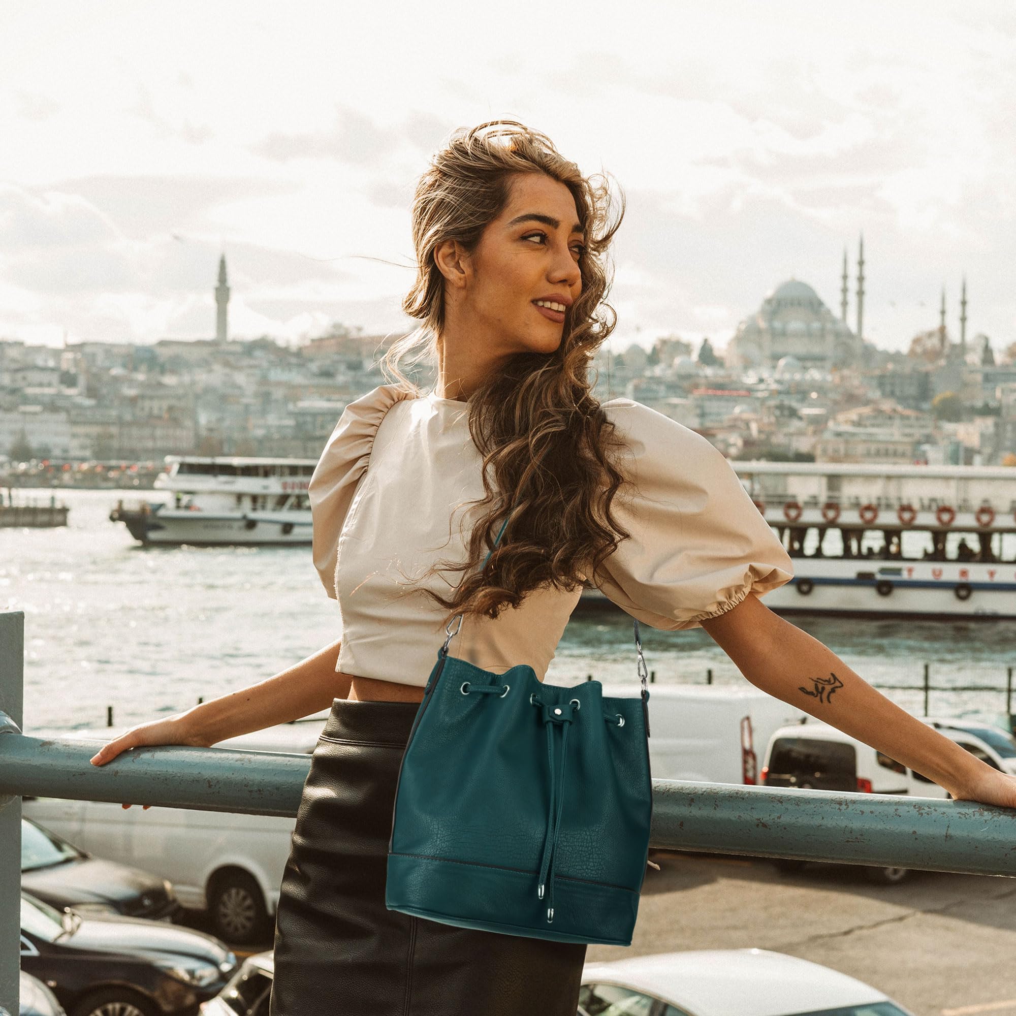 AFKOMST Chic Leather Bucket & Crossbody Bag Set -  by Handbags Specialist Headquarter | Available at Handbags Specialist Headquarter