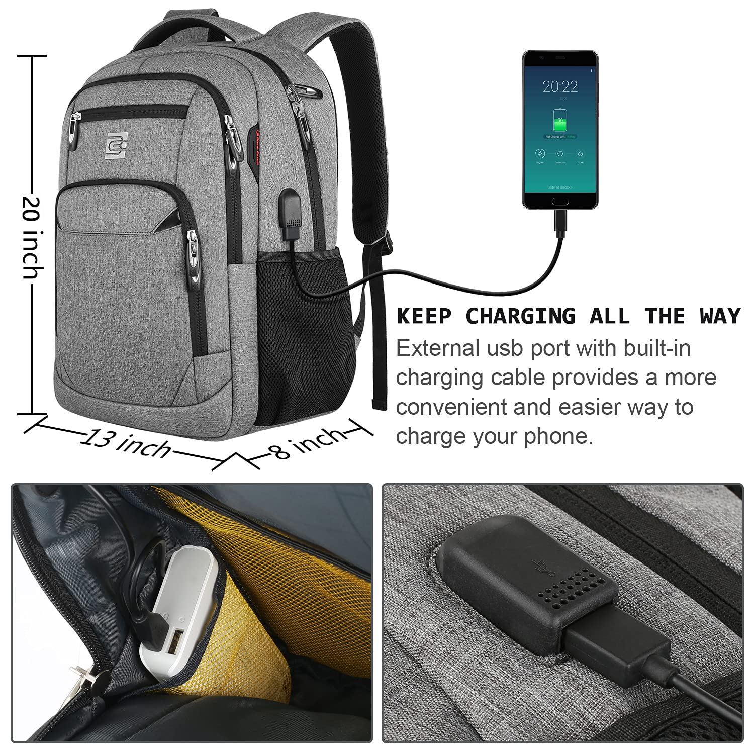 SecureSlim Laptop Backpack with USB & Water Resistance - Backpack Bags by Handbags Specialist Headquarter | Available at Handbags Specialist Headquarter