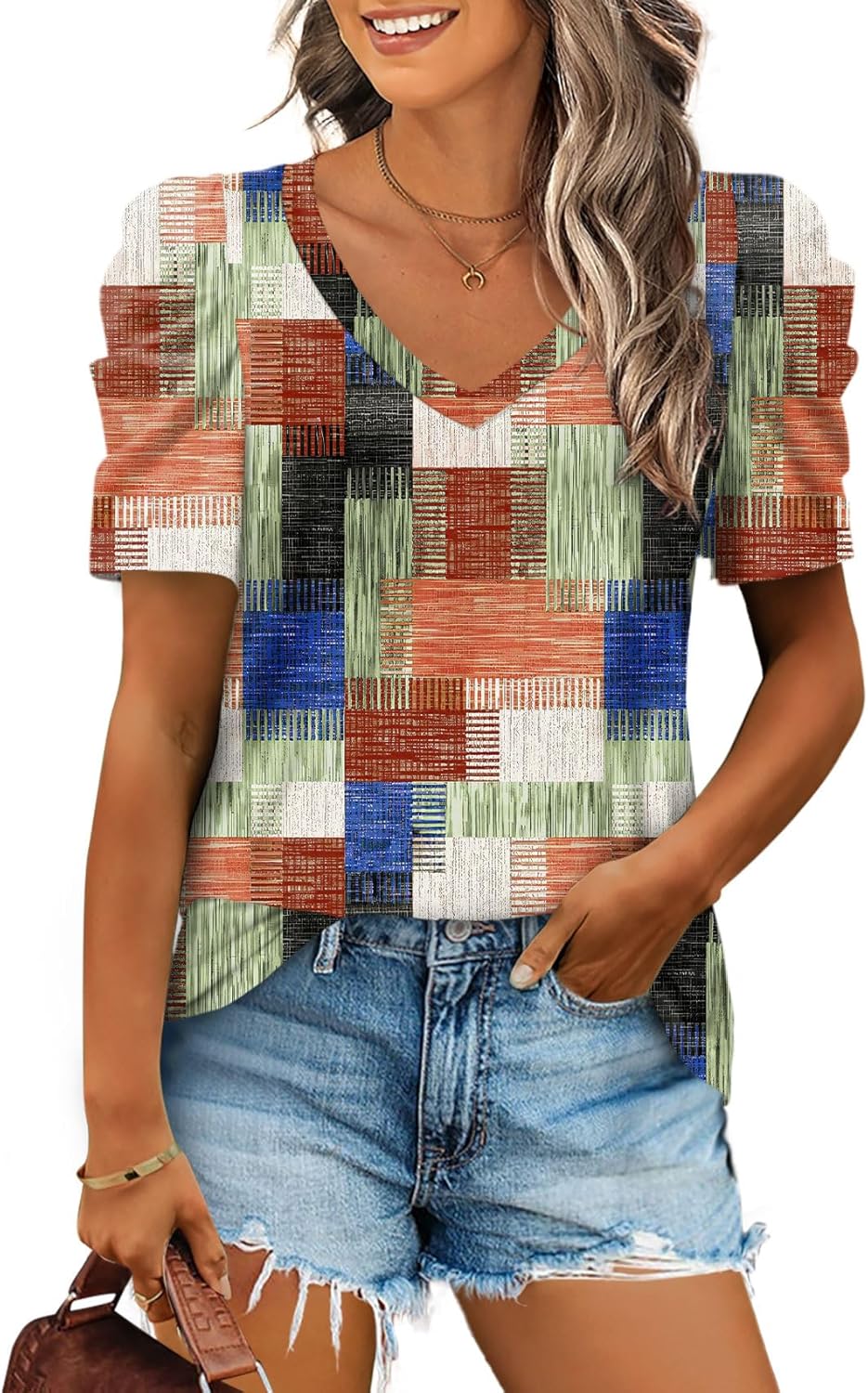 XIEERDUO Summer V-Neck Puff Sleeve Tee - All Sizes - Women's T Shirts by Handbags Specialist Headquarter | Available at Handbags Specialist Headquarter