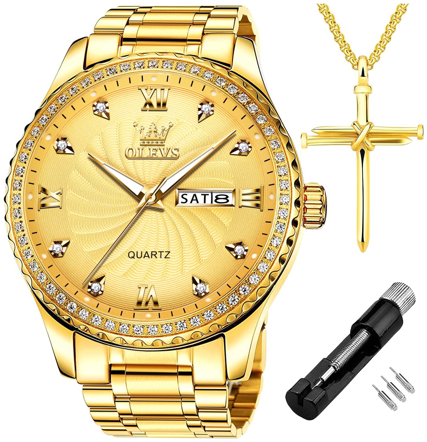 OLEVS Luxe: Men's Golden Dial Quartz Business Watch