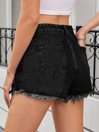 Distressed Raw Hem Denim Shorts - Women / Jeans & Denim by Trendsi | Available at Handbags Specialist Headquarter