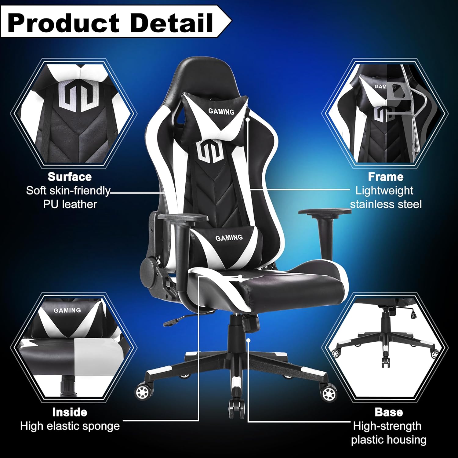GOTMINSI Ergonomic Racing Desk Chair - White - Gaming Accessories by Handbags Specialist Headquarter | Available at Handbags Specialist Headquarter