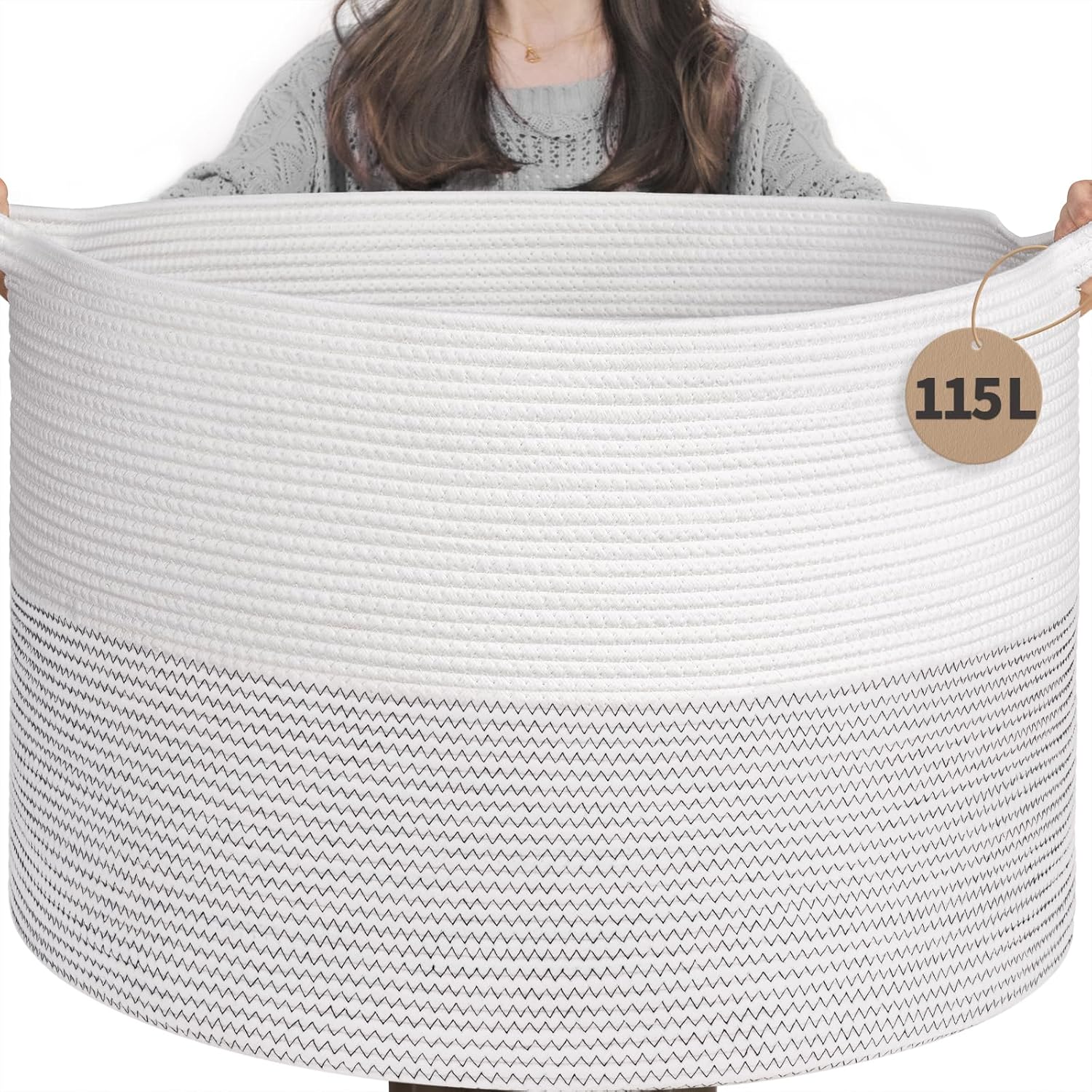 INDRESSME XL Woven Cotton Rope Basket - Black Stitch - PhoenixBucketTitleBTF by Handbags Specialist Headquarter | Available at Handbags Specialist Headquarter