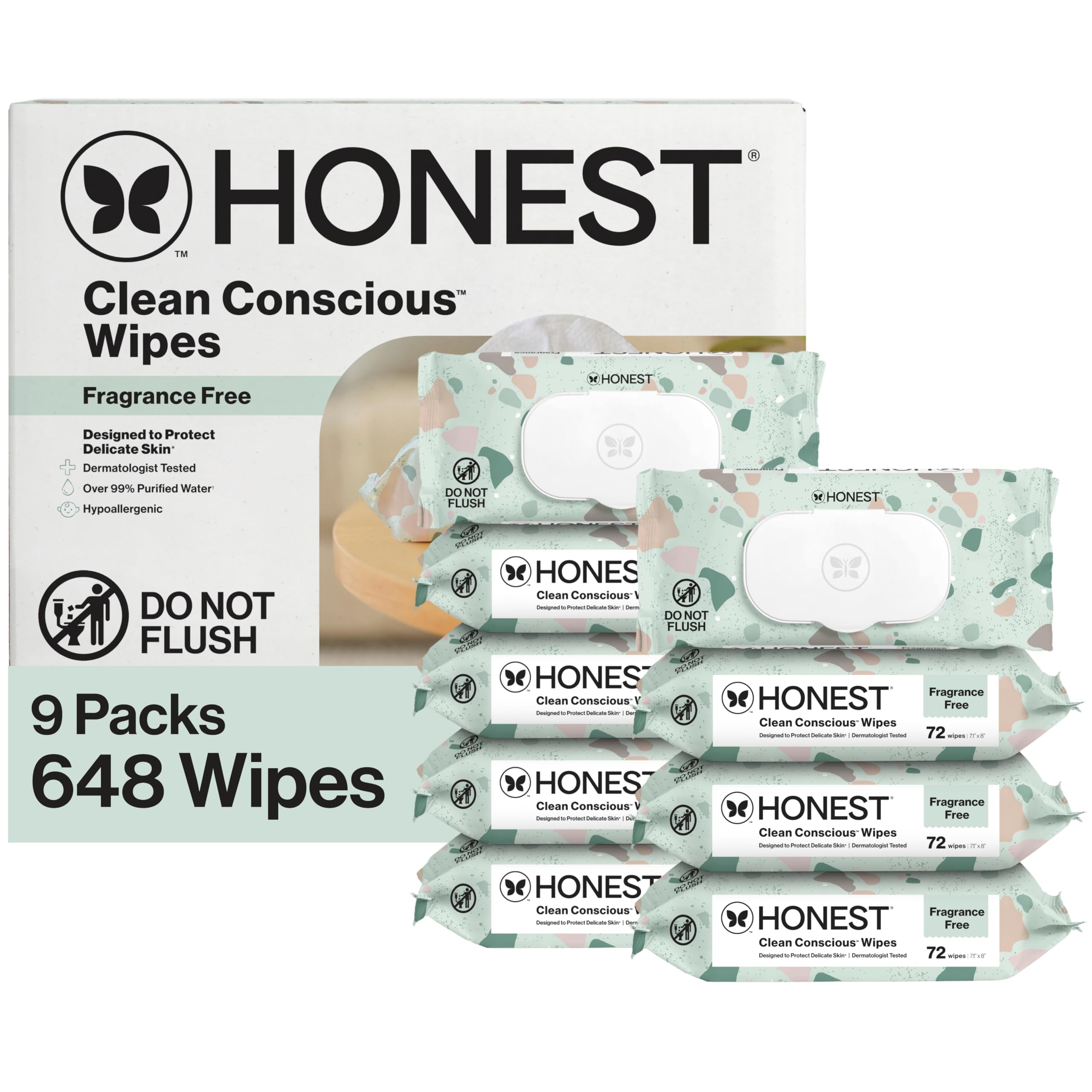 The Honest Company Hypoallergenic Multi-Use Baby Wipes for Sensitive Baby Skin, Pattern Play, 10 Count