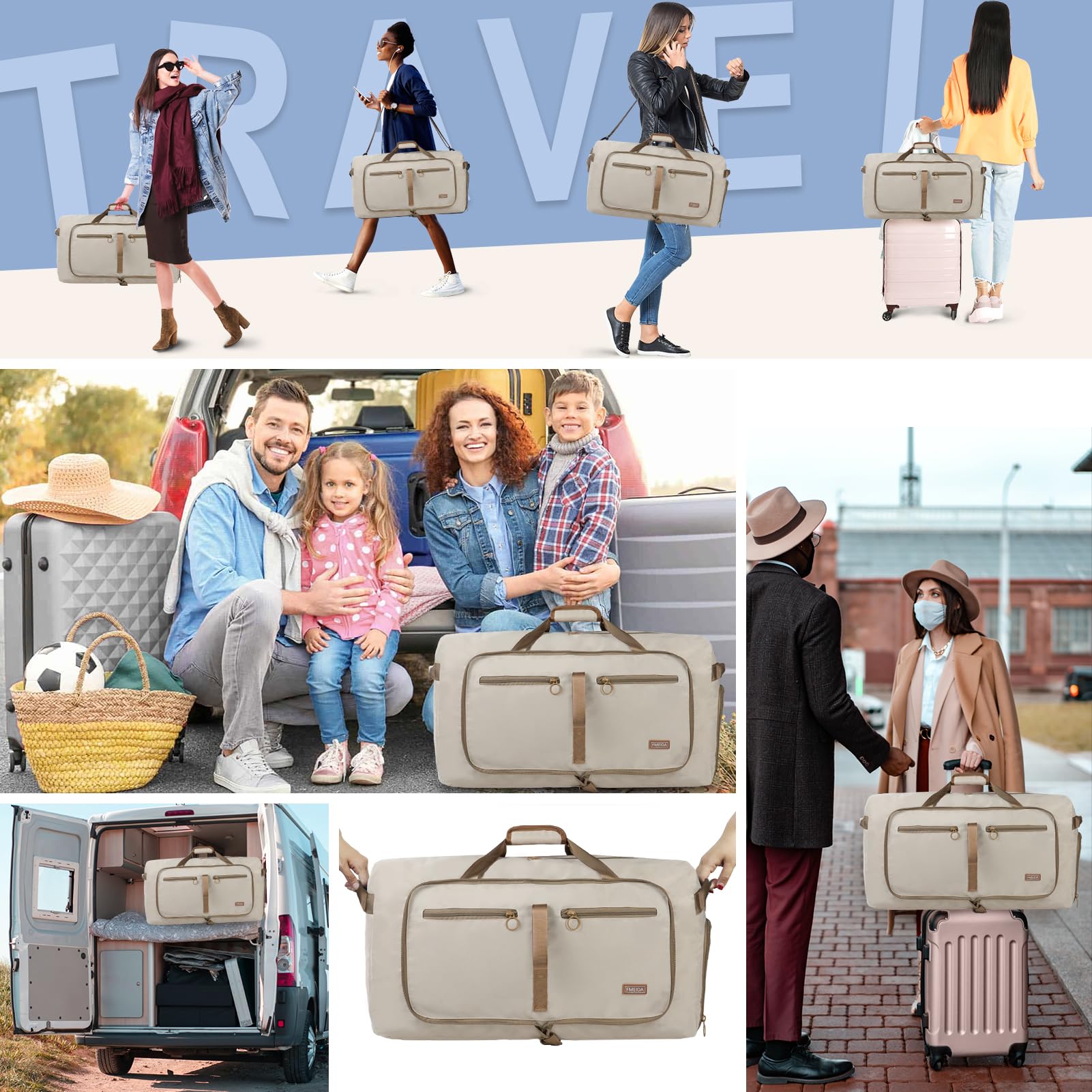 Foldable 65L Duffle Bag with Shoe Compartment