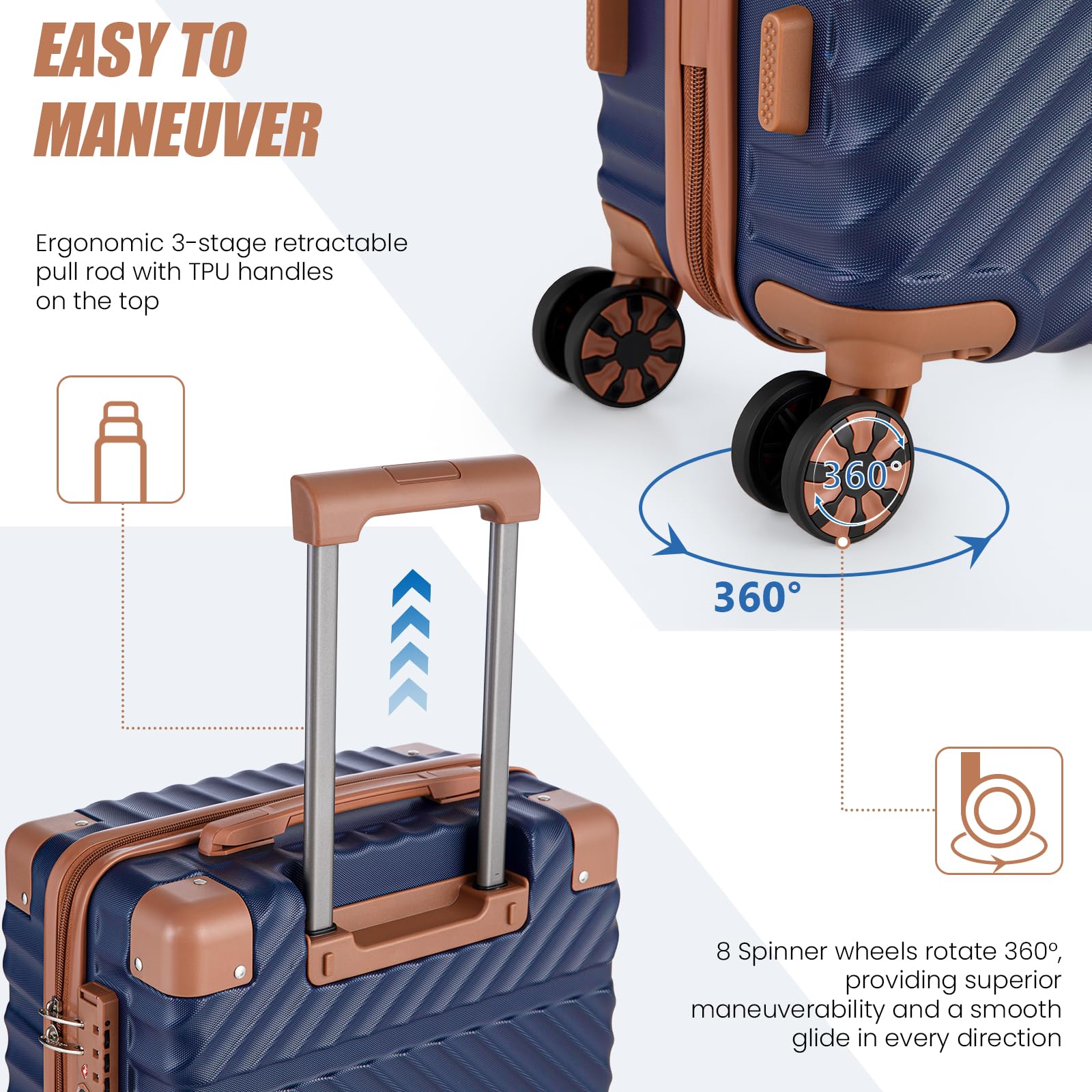Cosbarn 5-Piece Hardshell Luggage Set - Dark Blue