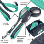 RhinoGrip Aqua: Double Handle Reflective Dog Leash -  by Handbags Specialist Headquarter | Available at Handbags Specialist Headquarter