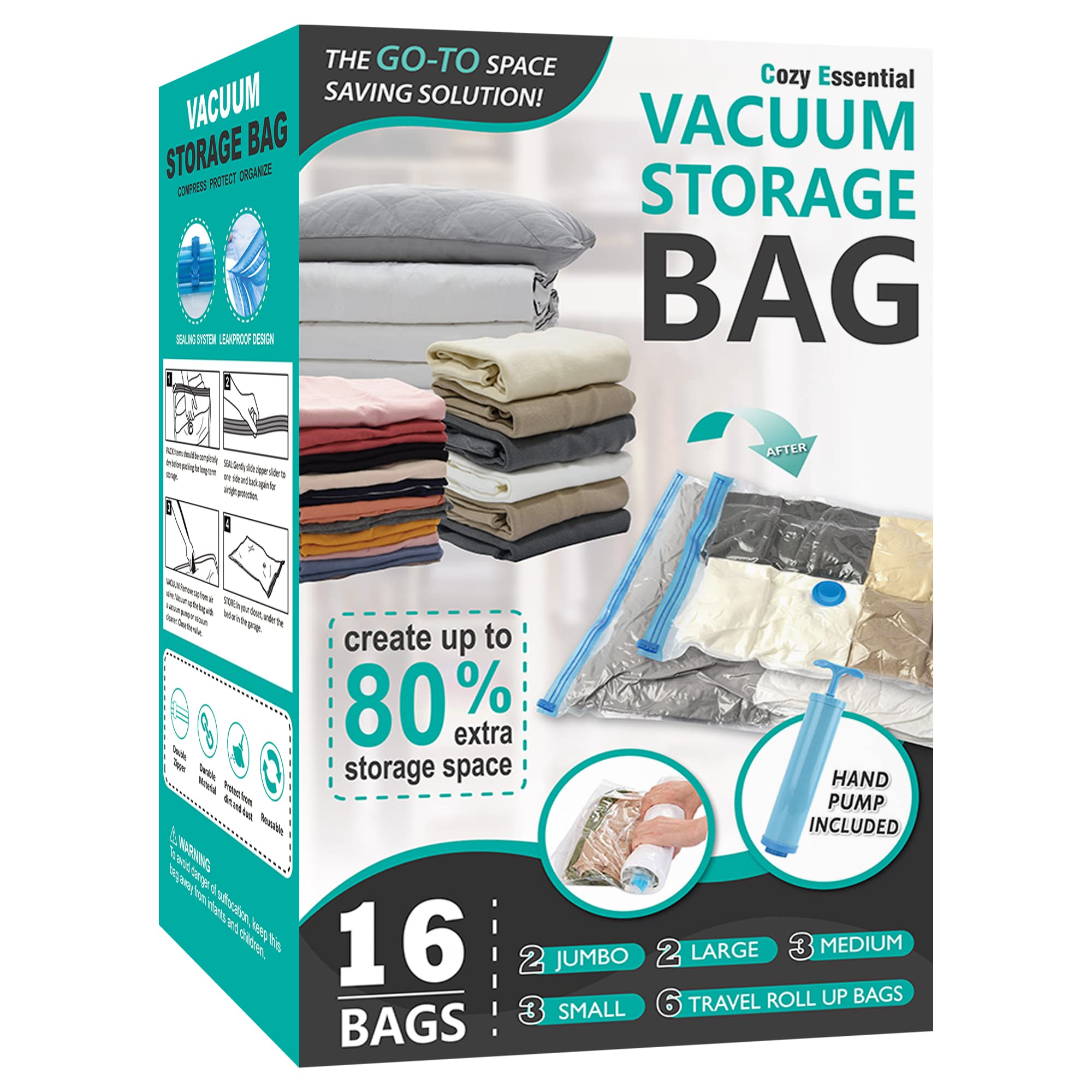 CozyVac Travel Bags with Pump - 6 Pack Space Savers -  by Handbags Specialist Headquarter | Available at Handbags Specialist Headquarter