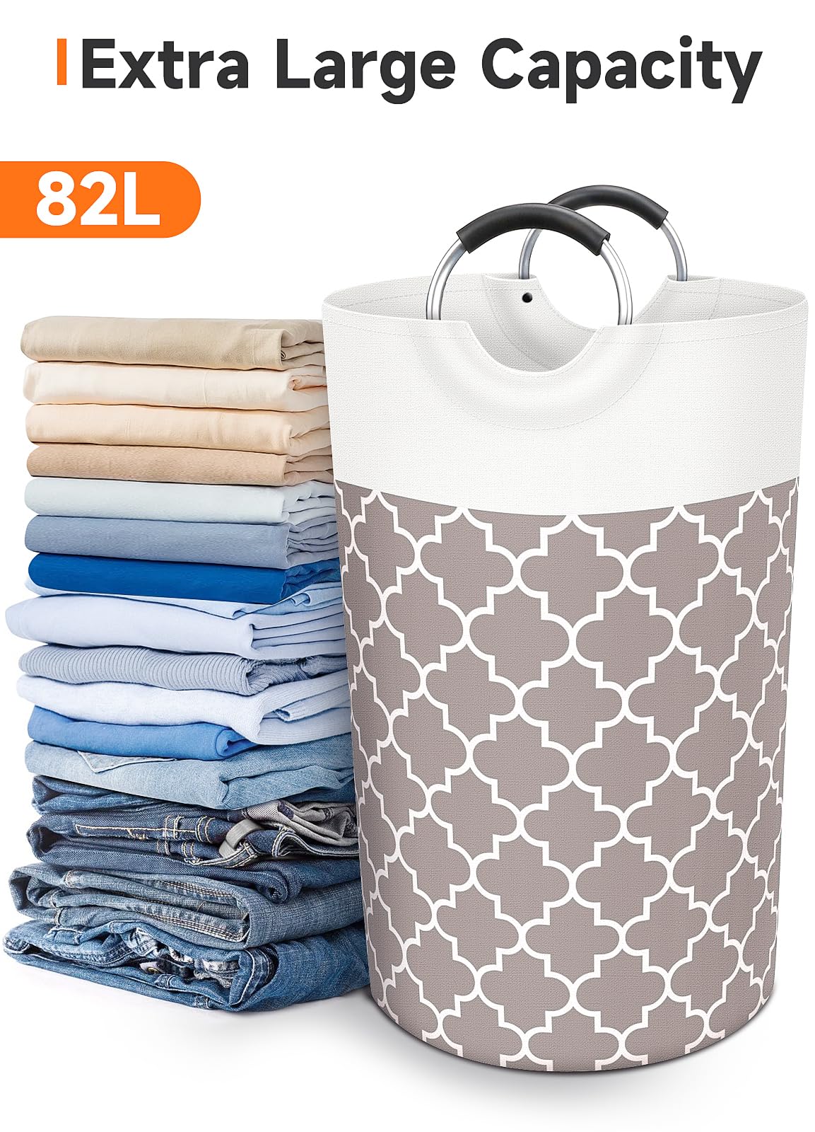 Collapsible Hamper Bag - Grey - Laundry Baskets by Handbags Specialist Headquarter | Available at Handbags Specialist Headquarter